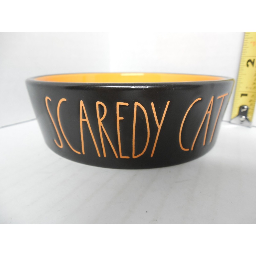 Rae Dunn Artisan Collection "Scaredy Cat" Ceramic Pet Dish Bowl 5" Diameter